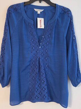 Counterparts Blue Lace Trimmed Blouse